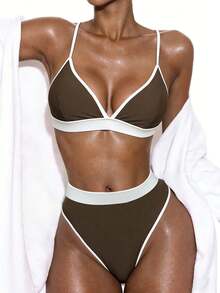 Swim Basics Bộ bikini gợi cảm phối màu Springbreak dành cho nữ, họa tiết ngẫu nhiên. - Cà phê nâu - Xem 3