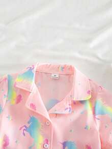 Conjunto de pantalones cortos y blusa de manga corta con estampado de lazos rosa para niña, ropa de estar en casa ignífuga - Multicolor - Ver 6