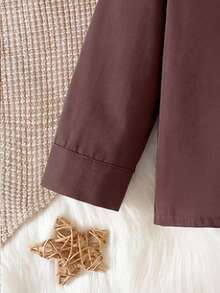 SHEIN 婴幼儿男女童百搭翻领长袖衬衫，休闲日常穿着，适合日常、户外活动、度假、上学等各种场合，四季皆宜，婴儿衬衫，婴幼儿男女通用衬衫 - 咖啡棕 - 查看 7