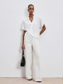 ATUI Studio Women's Cotton Linen Blend Blouse - Soft Breathable Button Down Shirt With Relaxed Fit For Summer Office - White - View 4