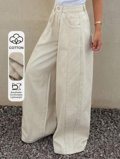 DAZY Women's Regular Waist Pleated Loose Flare Jeans, Casual City Street Style Distressed Washed Design