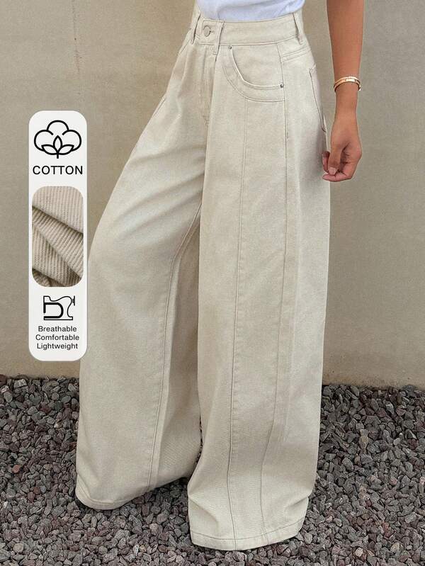 DAZY Women's Regular Waist Pleated Loose Flare Jeans, Casual City Street Style Distressed Washed Design