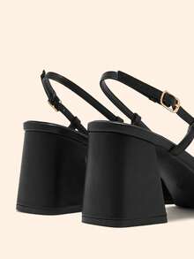 CUCCOO BASICS Women's Fashion Black Open Back Pointed Toe Chunky Heels Pumps, Classic Minimalist Design For Commuting, Dating, Party, Holiday, Wedding - Vintage Black - View 9