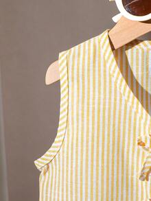 Vintaside Kids 女童夏季条纹荷叶边无袖背心，宽松版型，适合日常外出、休闲聚会、家庭派对、朋友聚会、儿童节服装 - 彩色 - 查看 3