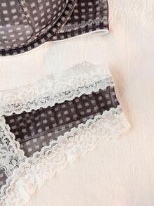 PetitDoll 2件装女士加大码蕾丝拼接钢圈文胸套装 - 黑與白 - 查看 10