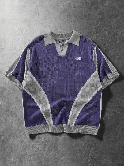 ROMWE MEN Prep Men's Casual Short Sleeve Pullover Knit Top