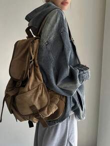 DAZY Women's Hooded Loose Long Sleeve Casual Denim Top - Medium Wash - View 5