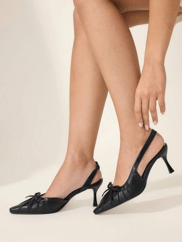 CUCCOO CHICEST Women Shoes Bow Pleated Design Pointed Tip Thin Heel Middle Heel Elegant Lady Women's High Heel Shoes Sticky Heels Elegant Wear Valentine's Day Elegant Shoes