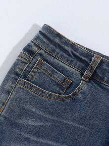 Quần jean cho bé gái tuổi teen, mùa xuân thu, kiểu Mỹ retro mới, màu xanh đậm, chất liệu denim bạc màu, cạp trung bình, ống loe, họa tiết râu mèo, dáng ôm, thoải mái, chất liệu cotton cao cấp, thích hợp mặc hàng ngày đi học, đi nghỉ mát, mùa xuân thu. Quần jean trẻ em, quần jean cho bé gái tuổi teen và bé gái lớn. - Rửa tối - Xem 6