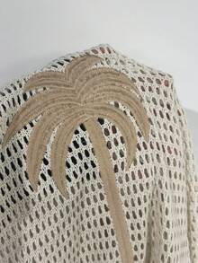 Manfinity CityGents Men's Vacation Casual Coconut Tree Embroidery Hollow Out Knit Cardigan - Apricot - View 7