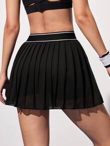 CourtClass 女士夏季休闲运动风撞色包边褶裥下摆网球裙 - 黑色 - 查看 2