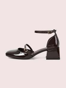 CUCCOO DOLLMOD Sepatu Flat Wanita Model Mary Jane Hak Tebal Hitam Ujung Persegi dengan Tali, Cocok untuk Beraktivitas, Kencan, Pesta, Belanja, Liburan, Sepatu Musim Semi, dan Sepatu Musim Semi untuk Hari Valentine. - Coffee Brown - View 7
