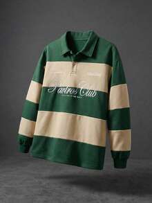 PAVTROS Men's Casual Fashion Patchwork Striped Embroidered T-Shirt - Army Green - View 4