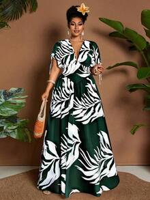 Maweii Đầm maxi dáng chữ A cổ chữ V thắt nơ phía trước, in họa tiết ombre thanh lịch dành cho nữ cỡ lớn, thiết kế đa năng phù hợp cho các buổi đi chơi, kỳ nghỉ, lễ hội âm nhạc, mùa xuân/hè. - Nhiều màu - Xem 3