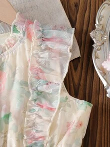 少女夏季碎花荷叶边A字连衣裙，宽松版型，适合日常外出、休闲聚会、家庭派对以及与朋友的下午茶。 - 彩色 - 查看 7