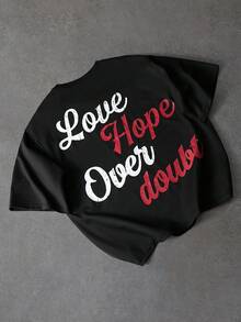 PAVTROS Men's Letter Print Casual Round Neck Short Sleeve T-Shirt, Summer - Black - View 1