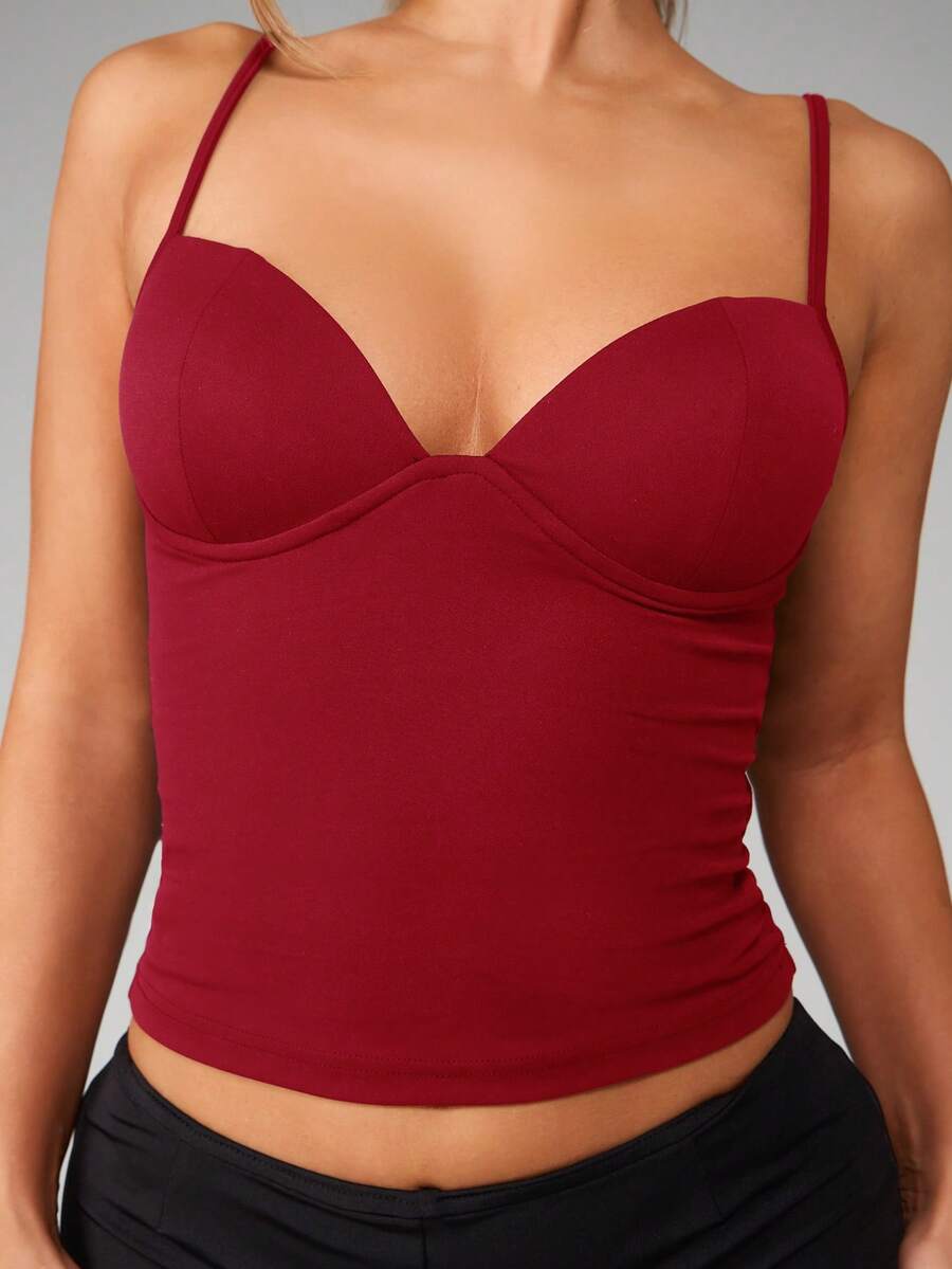 MISSGUIDED 心形领口束身胸衣背心，细肩带，修身剪裁，适合派对夜店穿着 - 紅色 - 查看 1