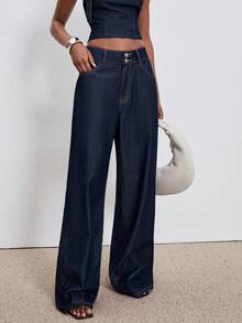 ATUI Studio Jeans anchos y sueltos de moda casual para mujer, adecuados para el uso diario - Azul - Ver 2