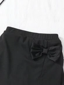 SHEIN Completo estivo da 2 pezzi nero per ragazza, top e pantaloncini stile principessa con fiocco, abbigliamento alla moda di alta qualità per uso quotidiano per ragazza - nero - Visualizzare 7