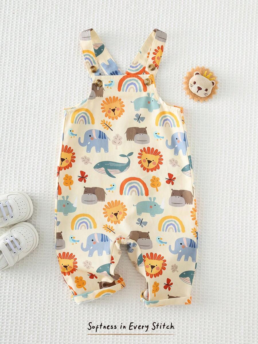 Cozy Pixies Baby Boy Floral Graphic Bib Jumpsuit Casual Versatile Set - Multicolor - View 1