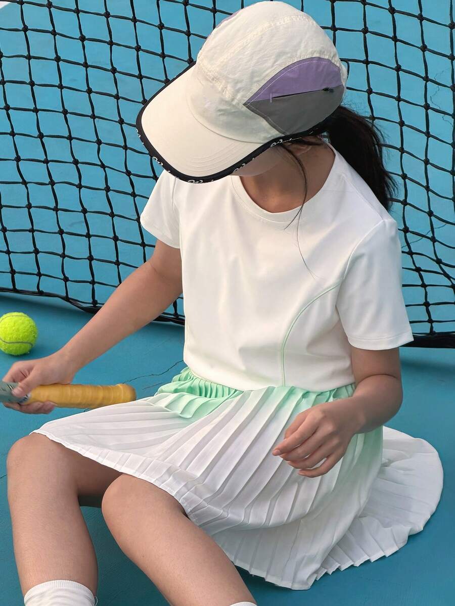 Dazy Kids Tween Girl Fall Outfit: Graphic Print Short Sleeve Knit T-Shirt And Skirt Sports Set Summer - White - View 1