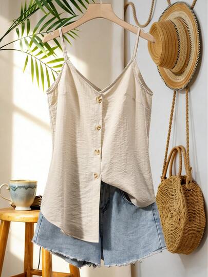 EMERY ROSE Camiseta de tirantes sin mangas con cuello en V para mujer, corte holgado, ligera, para verano