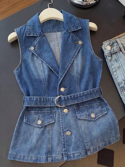 GlowEve 女士休闲翻领单排扣牛仔夹克，日常百搭