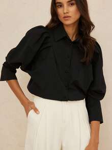 Aveloria Rosie New Stylish Elegant Commuter Exaggerated Batwing Sleeve Long Sleeve Blouse Top - Black - View 5