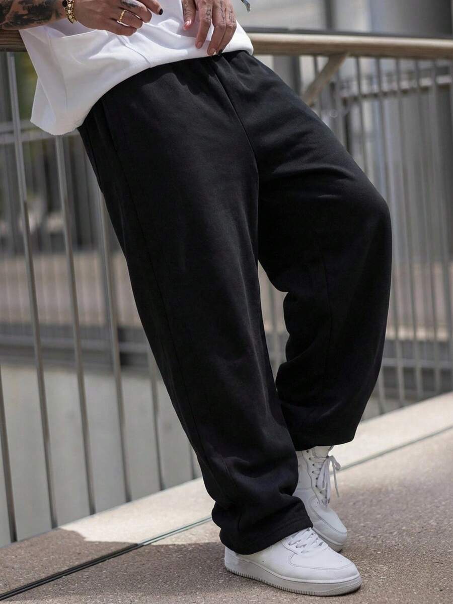 DAZY 男士黑色松紧腰长裤，春夏款 - 黑色 - 查看 1