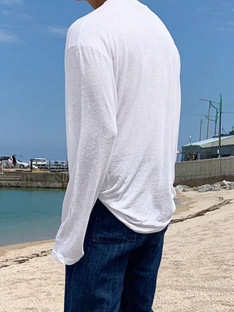 Men's White Long Sleeve T-Shirt And Shorts Set, Summer