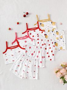 SHEIN Vintaside Kids 8 Stück/Pack Baby Mädchen Kleinkind/Neugeborene 0-3 Jahre Frühling/Sommer Lässig Süß Gestreift Strick Trägerhemd und Shorts Set, Alltags Tragen - Verschiedenfarbig - Übersicht 1