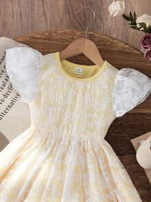 Đầm công chúa mùa hè mới ngọt ngào dễ thương màu vàng phối ren lưới dệt kim co giãn cổ tròn eo rộng kiểu công chúa, thích hợp mặc hàng ngày, biểu diễn, dự tiệc, đi nghỉ mát cho bé gái, thích hợp cho mặc thường ngày, biểu diễn, dự tiệc, đi nghỉ mát. - Màu vàng - Xem 6