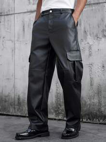 SLATEMANN 男士黑色工装裤，多口袋休闲直筒裤 - 黑色 - 查看 6