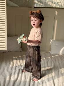 DAZY Toddler Boys' Crew Neck Contrast Stripe Comfortable 2 Pieces Pajama Set - Apricot - View 4