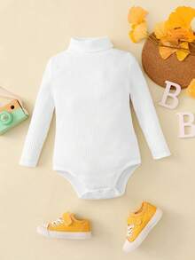 Baby Girl Rib-Knit Turtleneck Bodysuit - White - View 5