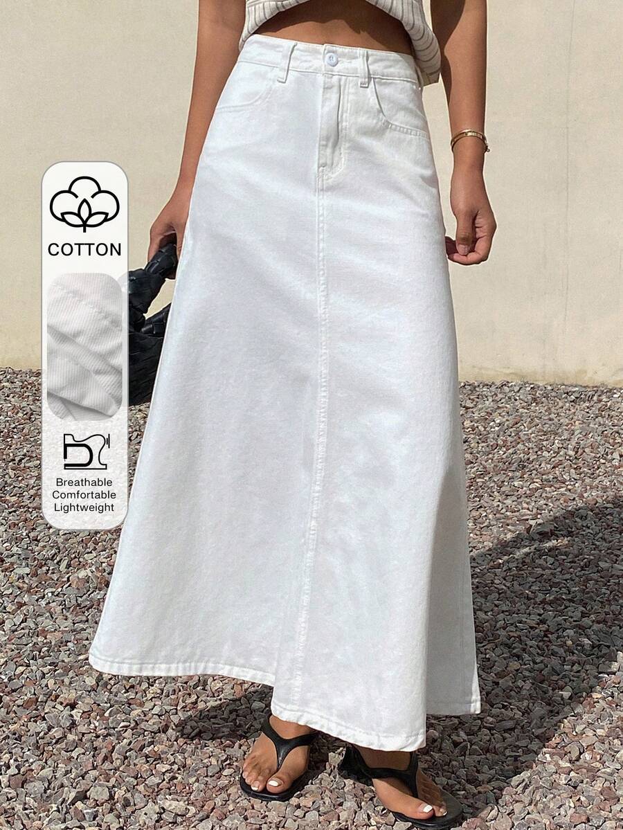 DAZY Women's Regular Waist Mermaid Maxi Denim Skirt, Elegant - White - View 1