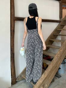 DAZY Women's V-Neck Floral Print Adjustable Strap Loose Fit Jumpsuit - Grey - View 6