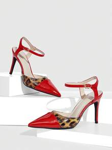 CUCCOO SZL 女士夏季性感尖头高跟豹纹鞋 - 紅色 - 查看 2