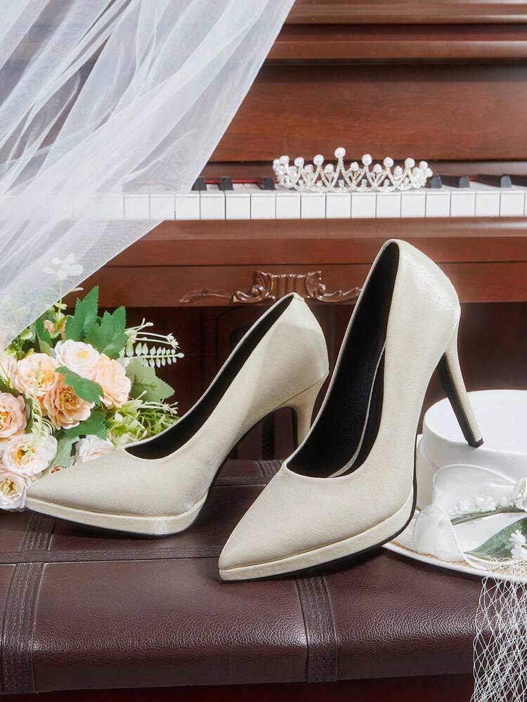 CUCCOO HITCHD 2025 Autumn New Elegant Pearl White Pointed Toe Stiletto Heel Pumps, Minimalist Style Suitable For Daily Commute, Office Wear, And Can Be Paired With Dresses For Light Social/Dating Occasions Valentine's Day Elegant Shoes Wedding Shoes