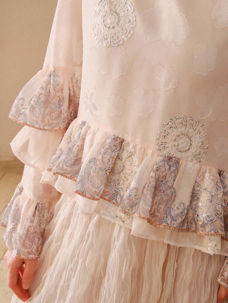 WOMEN'S BOHEMIAN RUFFLE HEM LOOSE TOP