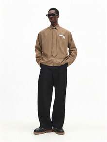 SUMWON Boxy Fit Long Sleeve Pinstripe Shirt With Matching Tie Classic Office Business Casual Button Down Work Shirt Plain - Brown - View 3