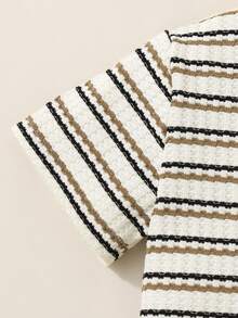 SHEIN Casuvi Kids Set de 2 piezas de top con media cremallera y pantalones cortos de tela acanalada para niño, versátil para verano, exterior, todas las ocasiones, simple y cómodo - Multicolor - Ver 6