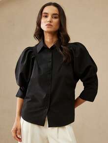 Aveloria Rosie New Stylish Elegant Commuter Exaggerated Batwing Sleeve Long Sleeve Blouse Top - Black - View 4