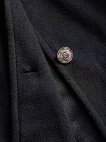 EMERY ROSE Plus Size Fuzzy Sleeve Round Neck Short Single-Breasted Wool Coat - Black - View 5