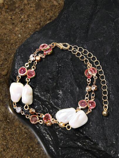 Opalesca 1pc Glass Pearl Bracelet (Random Texture)Beaded,Wedding/Bridal Accessories,Fairycore/Fairy,Pearl,For Mom/Women/Girl/Mother,Elegant,Premium,Flower,Crystals,Gold,Easter,Travel/Beach/Vocation,Boho