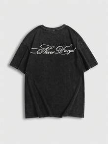 ROMWE MEN Goth Men's Letter Print Round Neck Casual Loose T-Shirt - Black - View 5