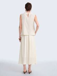 Aalyst Women's Linen Draped Neck Top And Skirt Casual 2 Pieces Set - Beige - View 2