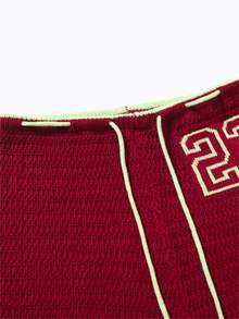 Manfinity Swimmode Men's Numeric Print Contrast Trim Drawstring Waist Casual Shorts - Red - View 7