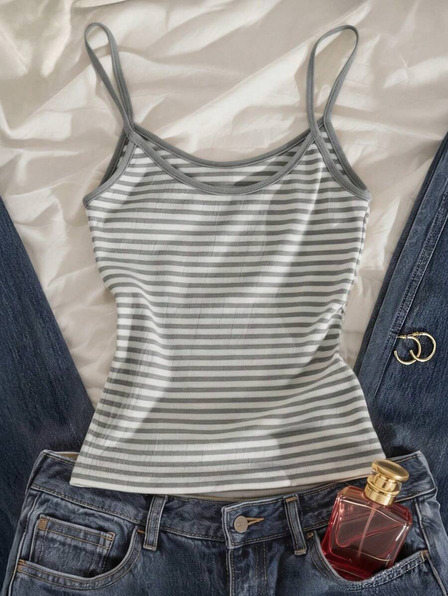 SHEIN Fashionable Minimalist Women's Striped Camisole, Gift For Friends - Grey - View 1