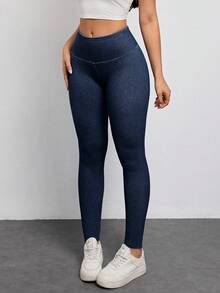 SHEIN PETITE Women's High Waist Slim Fit Versatile Daily Wear Jeans - Dark Wash - View 6